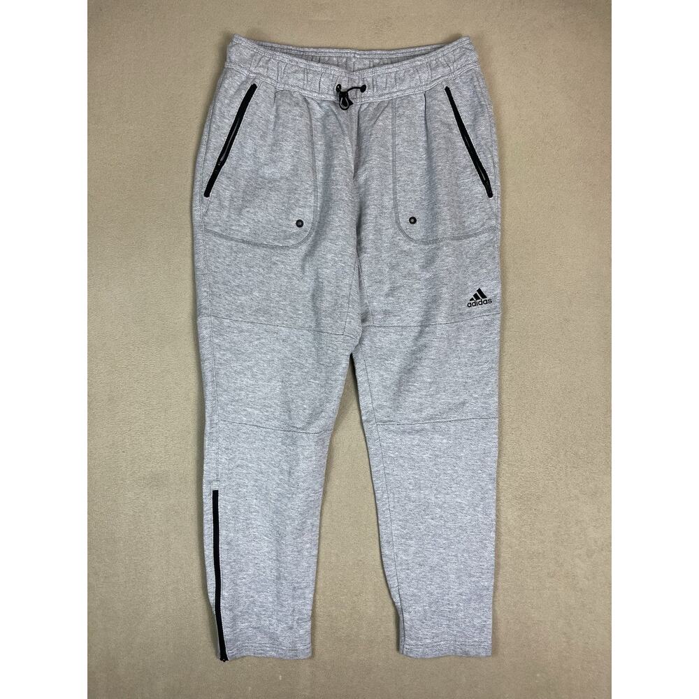 Adidas Essentials Pants Mens M Gray Tapered Athletic Elastic Waist Terry Jogger
